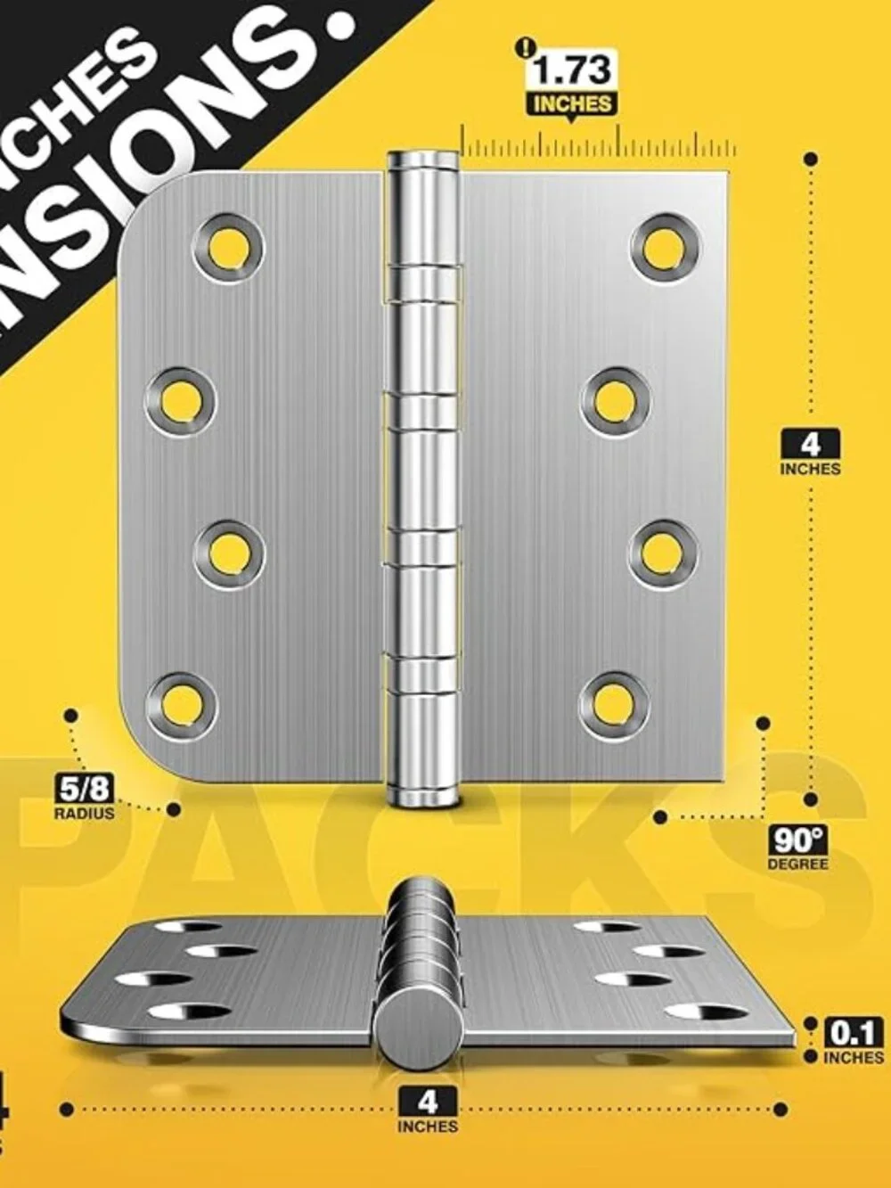 KOLET Heavy Duty 4x4 Ball Bearing Door Hinges – Stainless Steel 6 Pack